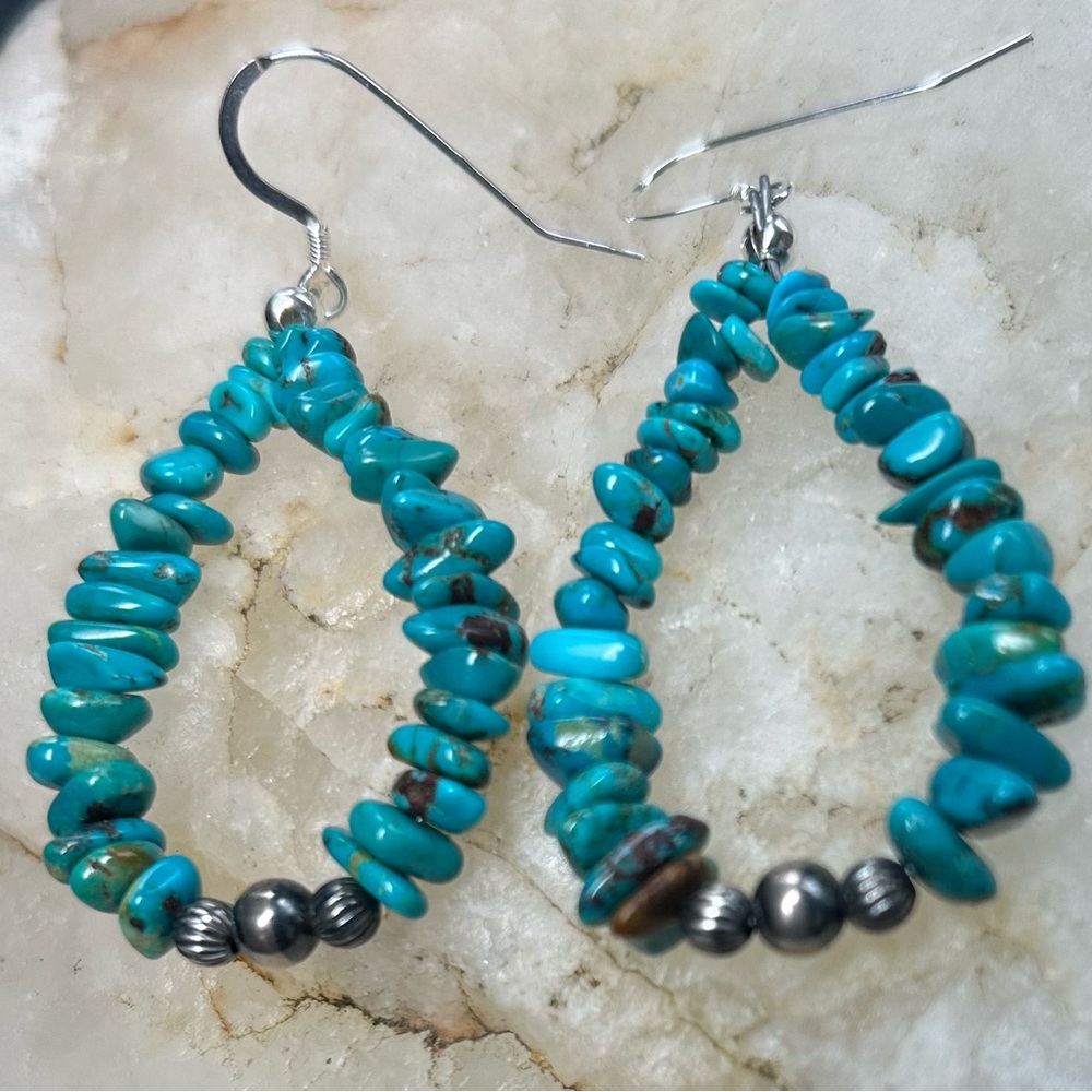 2” Blue Kingman Turquoise & Sterling Silver Dangle Earrings Native American